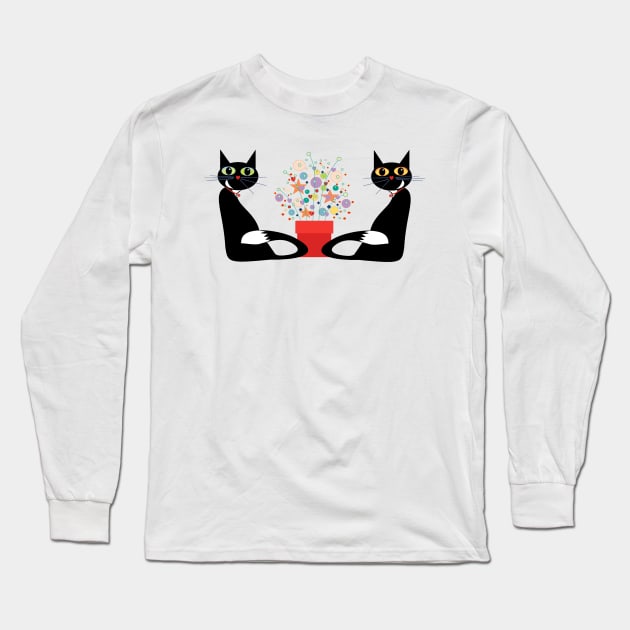 Two Cats With Flowers Long Sleeve T-Shirt by JeanGregoryEvans1